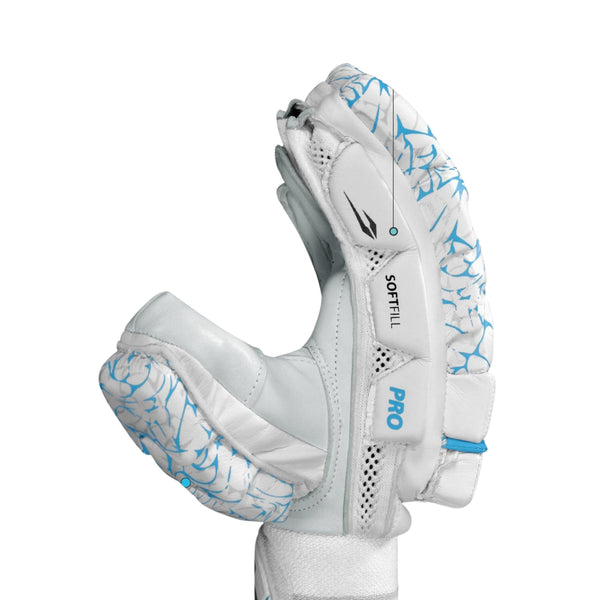 DSC Pro Right Hand Batting Gloves – Men’s (White/Sky Blue) | Professional Grip with Leather Palm & Multi-Flex Protection
