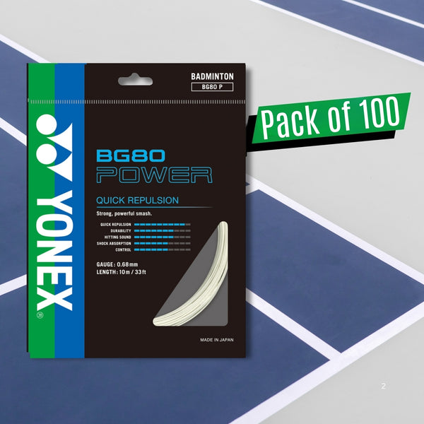 Yonex BG80 Power Badminton Strings – 0.68mm Gauge, 10m Sets, Pack of 100 (Assorted Colors, Vectran Smash Power & Precision)