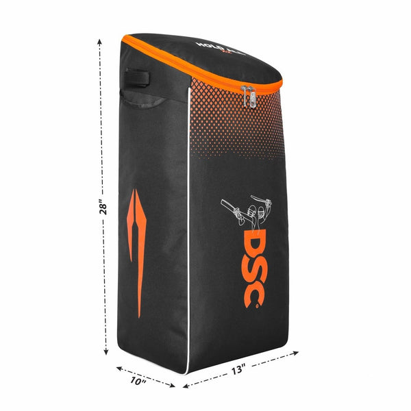 DSC Hold All X2 Cricket Kit Bag – Black/Orange, Large Capacity Cricket Gear Bag with Durable Fabric & Multiple Compartments