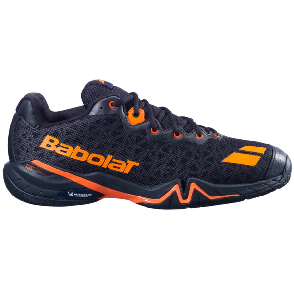 Babolat Shadow 4 Men Badminton Shoes – Lightweight Indoor Court Shoes with Enhanced Stability, Cushioning & Grip for Fast Footwork, Black/Orange