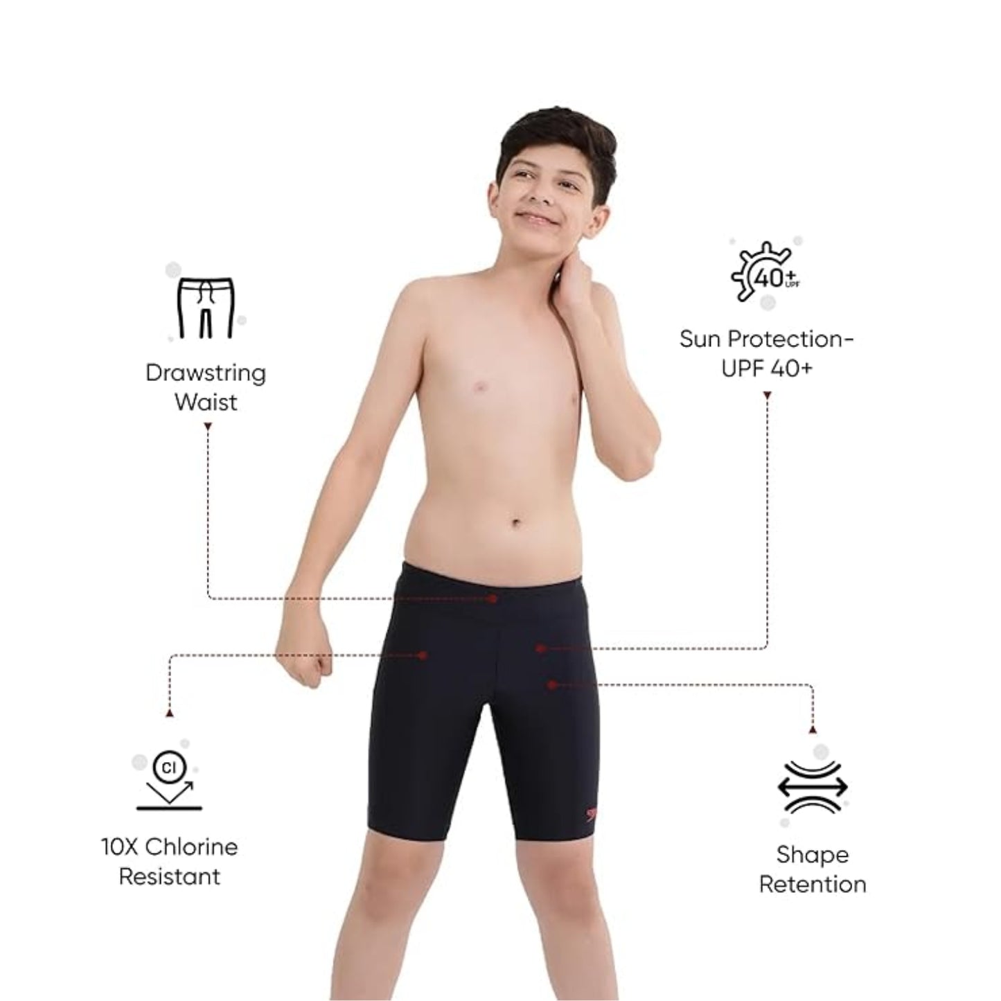 Speedo Essential Houston Boys Jammer – Durable Swimwear for Training & Recreation Crafted with Endurance10 Fabric  | UPF 40+ Sun Protection | Secure Fit for Confident Swimming