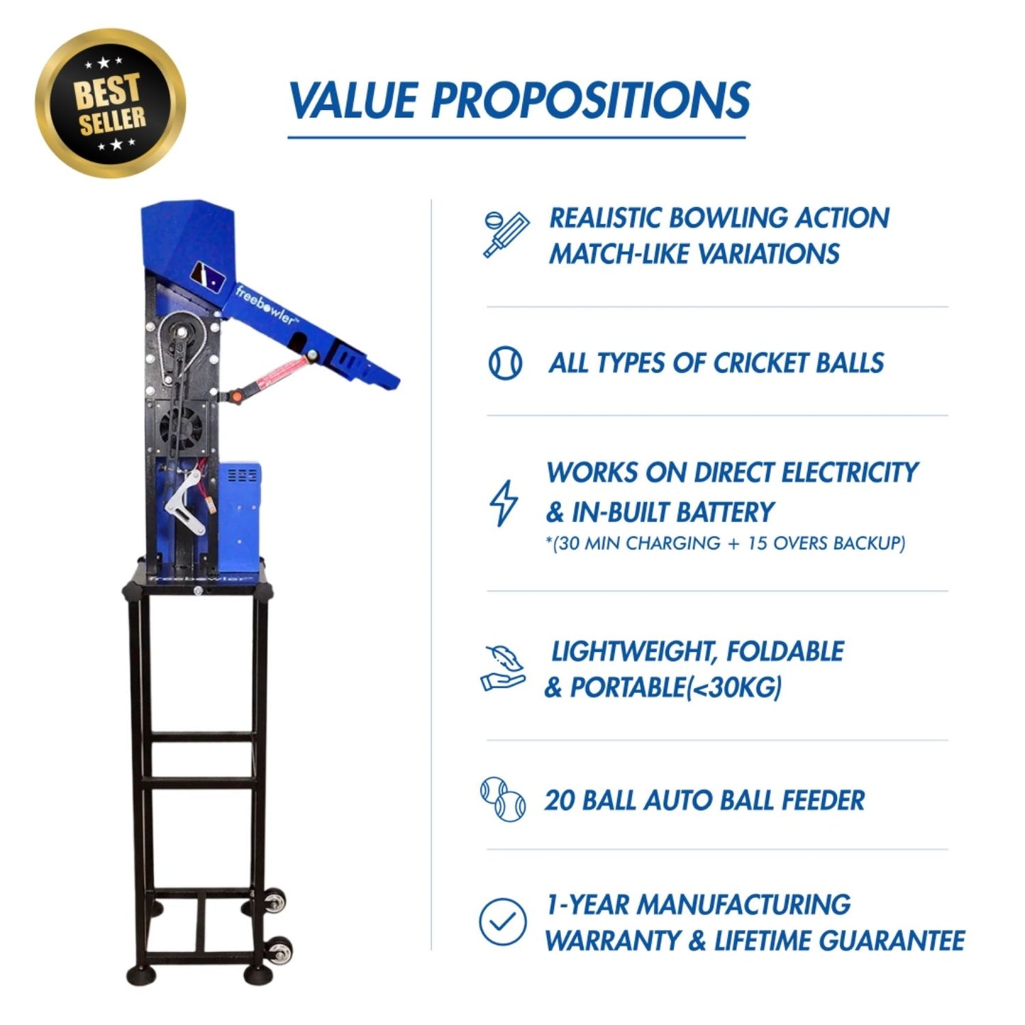 Freebowler Superthrower Automated Pro (FS2 PRO) is an arm‑simulated, fully automatic and portable cricket ball thrower designed to mimic a real bowler’s action for batting practice cricket bowling machine - Best Price online Prokicksports.com