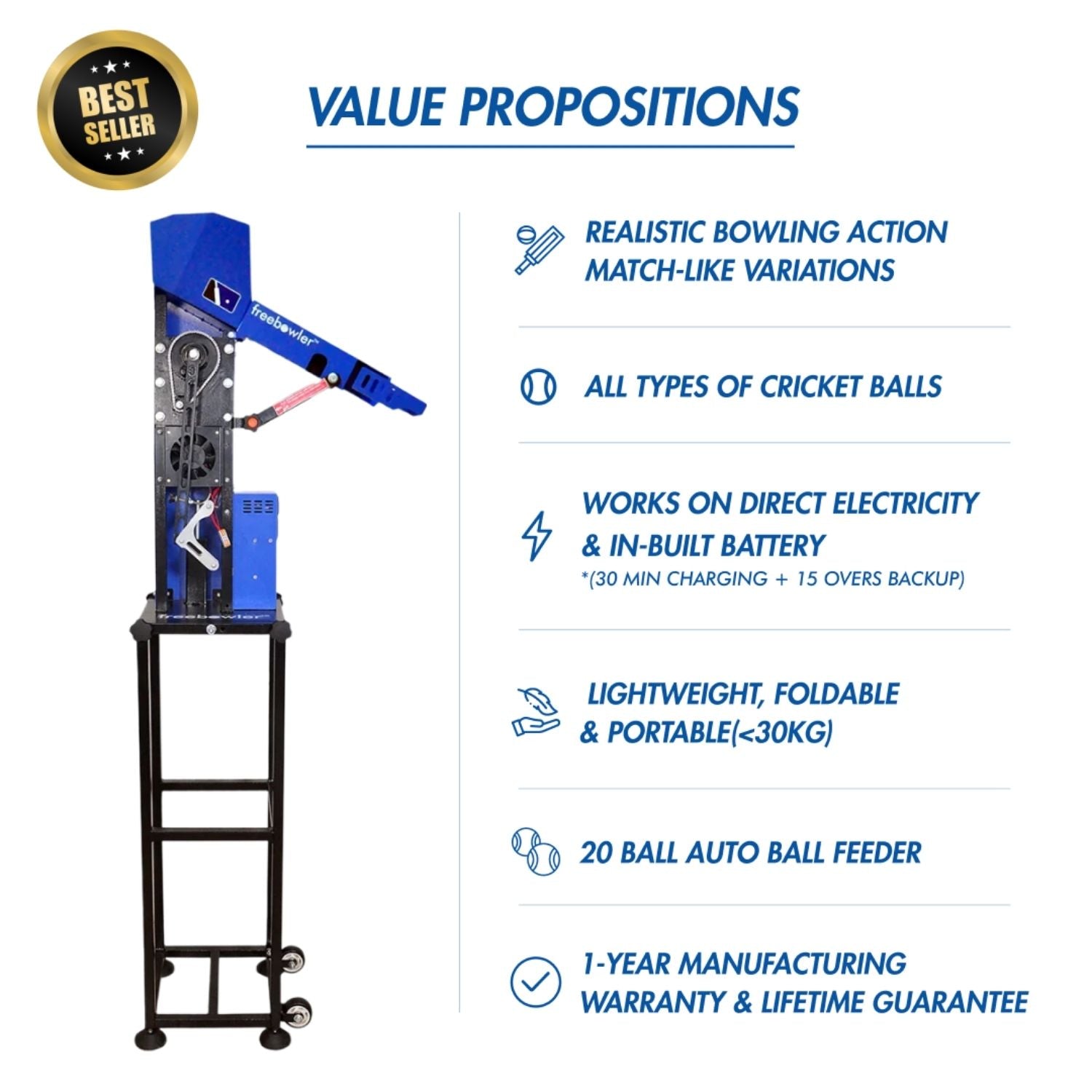 Freebowler Superthrower Automated Pro (FS2 PRO) is an arm‑simulated, fully automatic and portable cricket ball thrower designed to mimic a real bowler’s action for batting practice cricket bowling machine - Best Price online Prokicksports.com