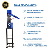 Freebowler Superthrower Automated Pro (FS2 PRO) is an arm‑simulated, fully automatic and portable cricket ball thrower designed to mimic a real bowler’s action for batting practice cricket bowling machine - Best Price online Prokicksports.com