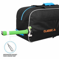 DSC Classic JR Cricket Kit Bag with Wheelie – Black/Blue, Junior Wheelie Cricket Gear Bag with Durable Fabric & Spacious Storage - Best Price online Prokicksports.com