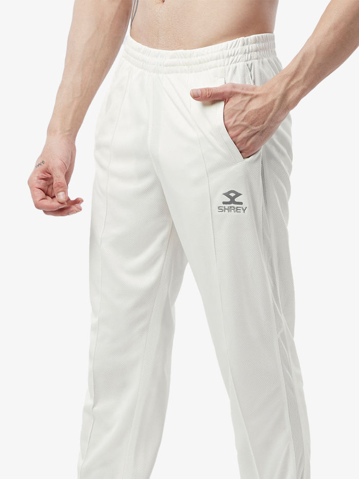 Shrey Cricket Match 2.0 Trousers | Breathable, Sweat-Wicking with Mesh Panels & Side Pockets | Off-White - Best Price online Prokicksports.com