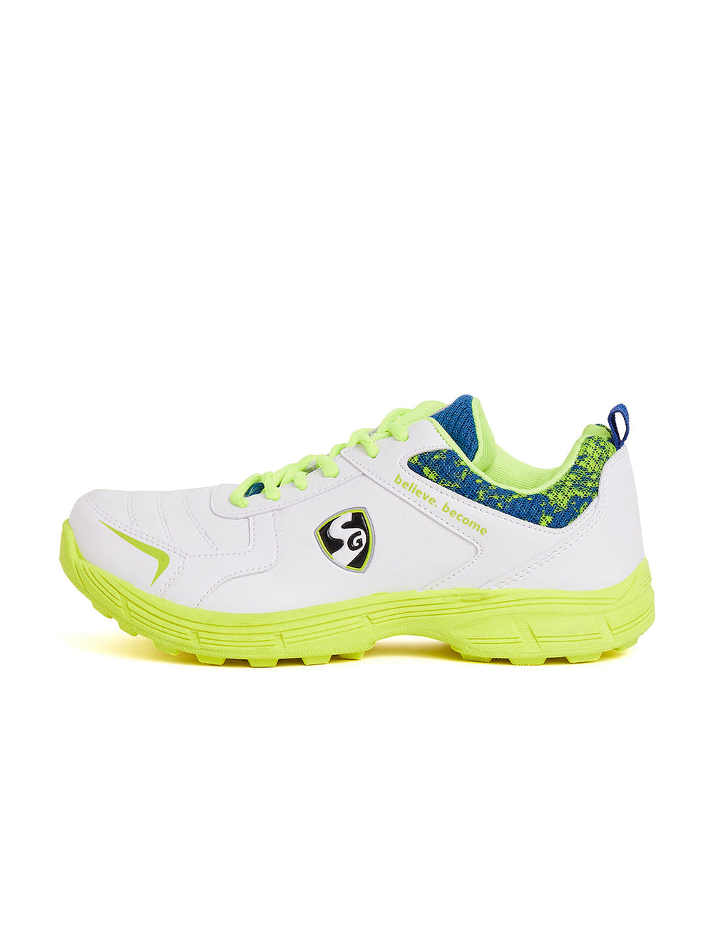 SG Savage Stud Cricket Shoes, Rubber Sole | Moulded Heel Stiffener, EVA Insole | White/Navy/Orange, 10 UK