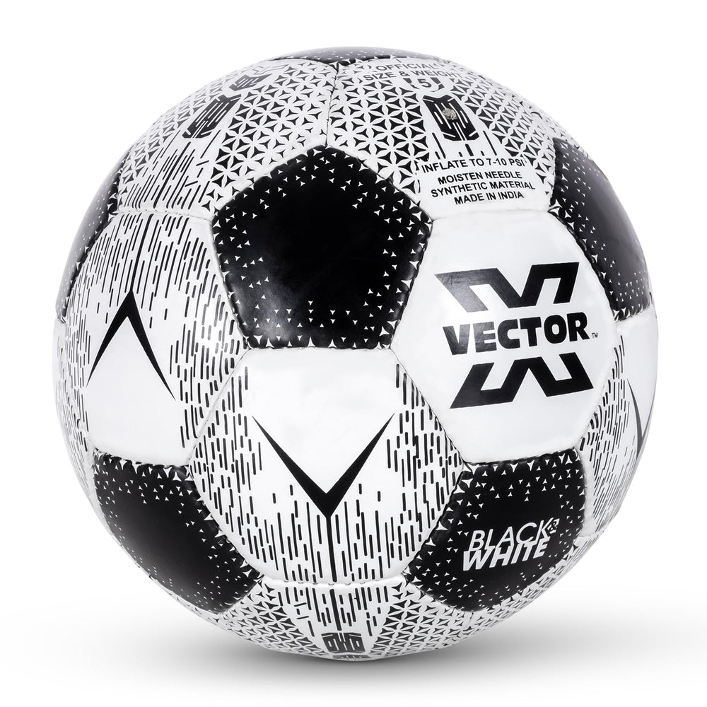 Vector X 32 Panel Black & White Rubberized Hand Stitched Indoor/Outdoor Football with Latex Bladder, Black/White, Size 5, Suitable for Match and Training for Adults 15+ Years