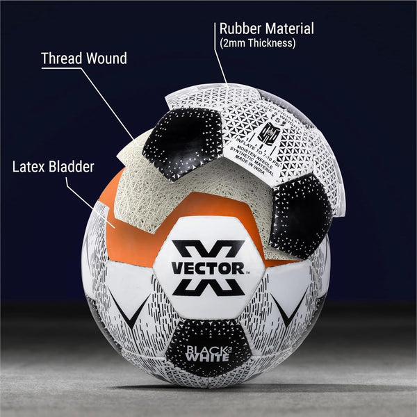 Vector X 32 Panel Black & White Rubberized Hand Stitched Indoor/Outdoor Football with Latex Bladder, Black/White, Size 5, Suitable for Match and Training for Adults 15+ Years