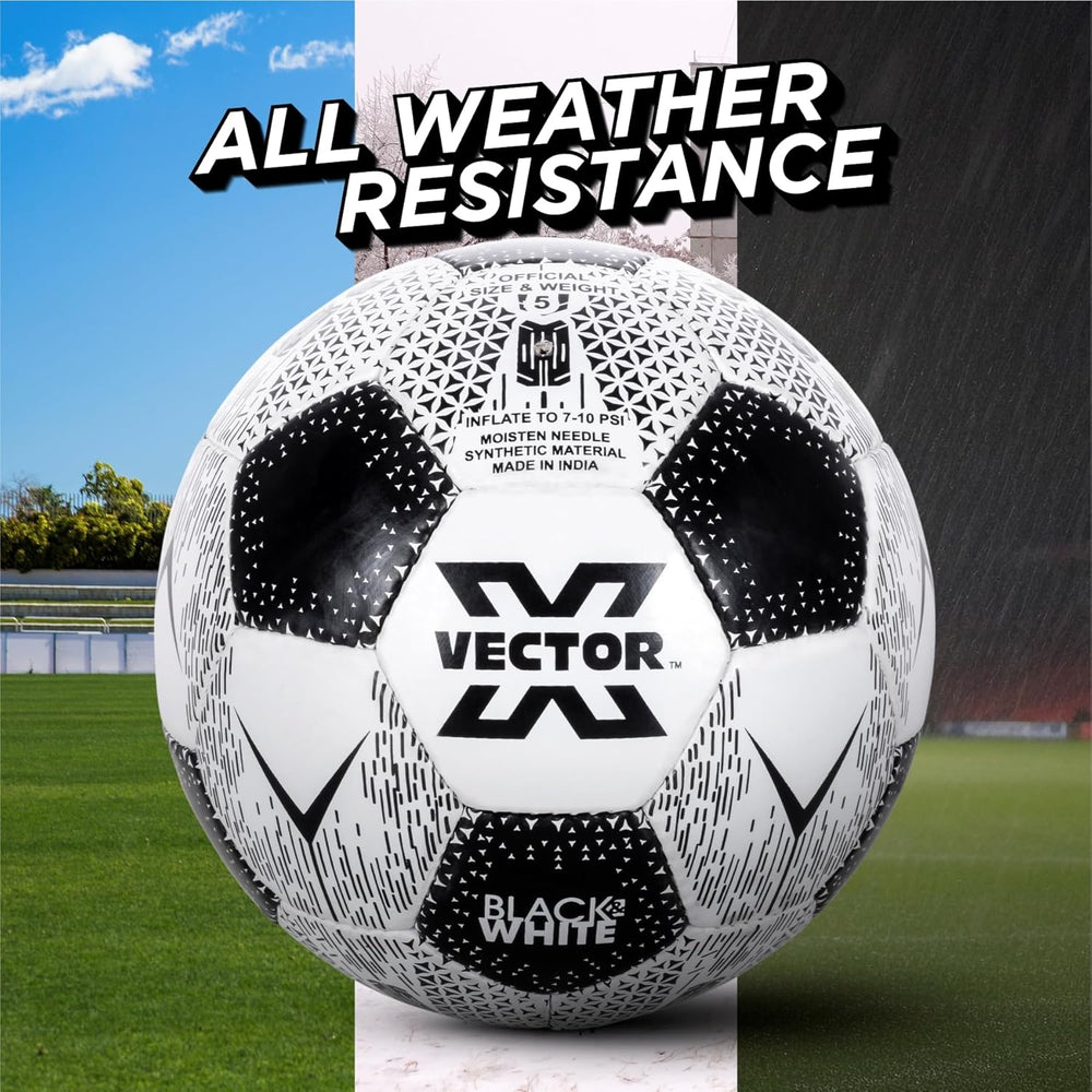 Vector X 32 Panel Black & White Rubberized Hand Stitched Indoor/Outdoor Football with Latex Bladder, Black/White, Size 5, Suitable for Match and Training for Adults 15+ Years - Best Price online Prokicksports.com