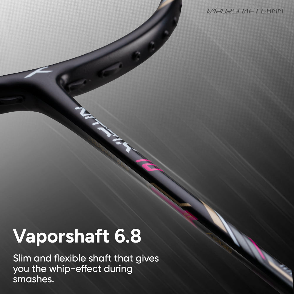 Hundred Nitrix 10 Badminton Racket (Strung) | Head-Heavy Carbon Fiber Attacking Racquet with Full Cover | Max Tension 30 lbs - Best Price online Prokicksports.com