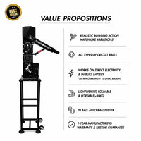 Freebowler Superthrower Automated Pro FS2 PRO PLUS Arm Simulated Portable Cricket Bowling Machine Auto Feeder Speed Control Line Length Adjustable Battery Backup - Best Price online Prokicksports.com