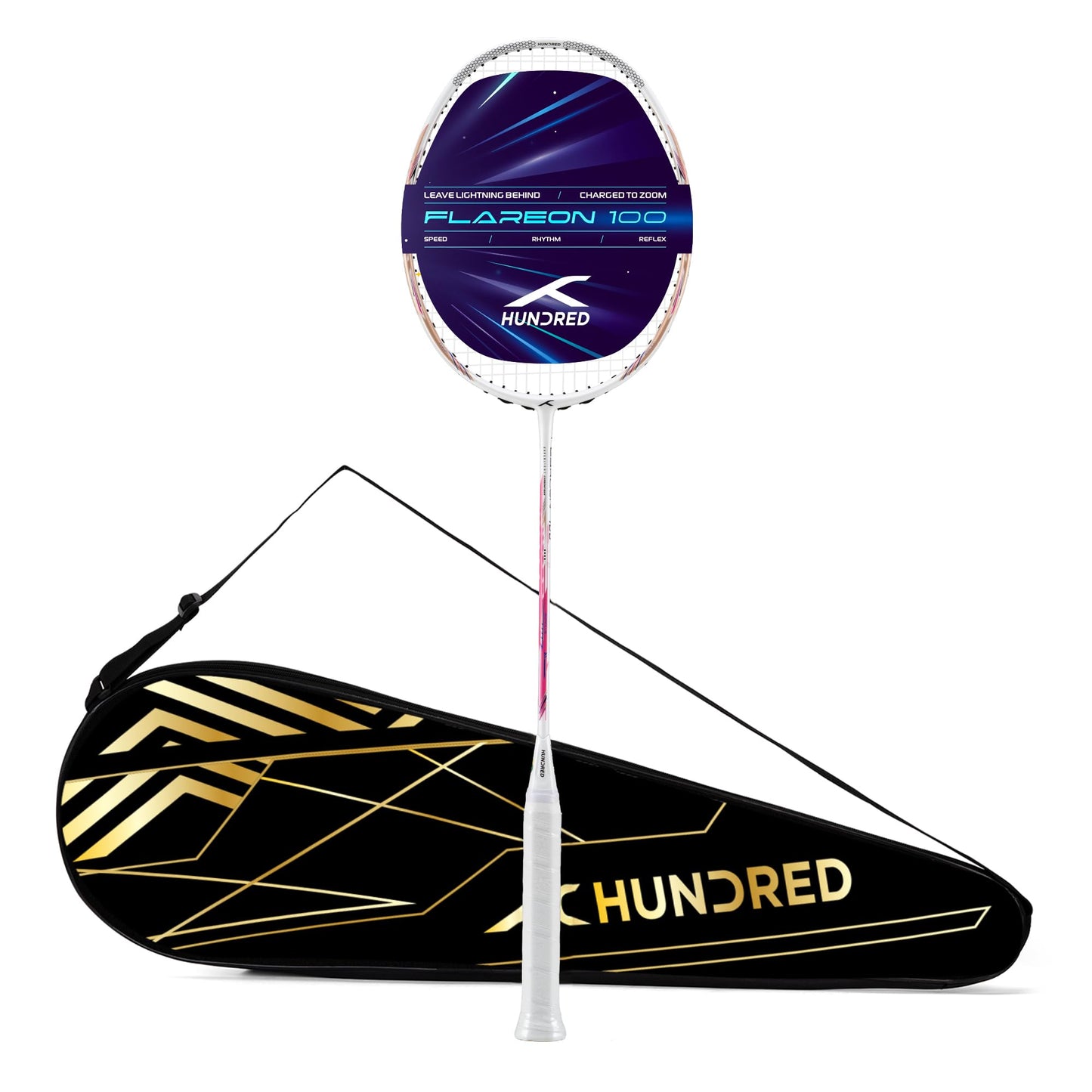 Hundred Flareon 100 Badminton Racket (Strung) | Carbon Fiber Frame | Speed Racket for Fast Swings with Full Cover | Max Tension 30 lbs