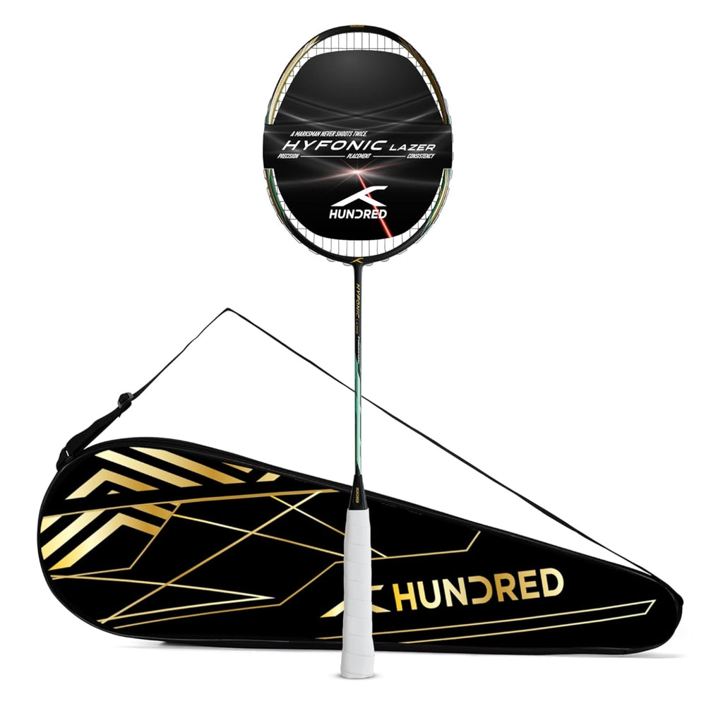 Hundred Hyfonic Lazer Strung Badminton Racquet  | Carbon Fibre Frame with Dual Aerodynamic Technology | Precision Control Series