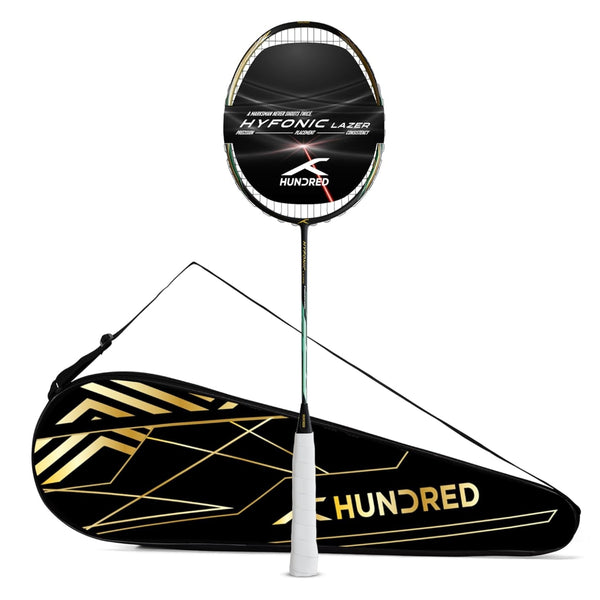 Hundred Hyfonic Lazer Strung Badminton Racquet  | Carbon Fibre Frame with Dual Aerodynamic Technology | Precision Control Series