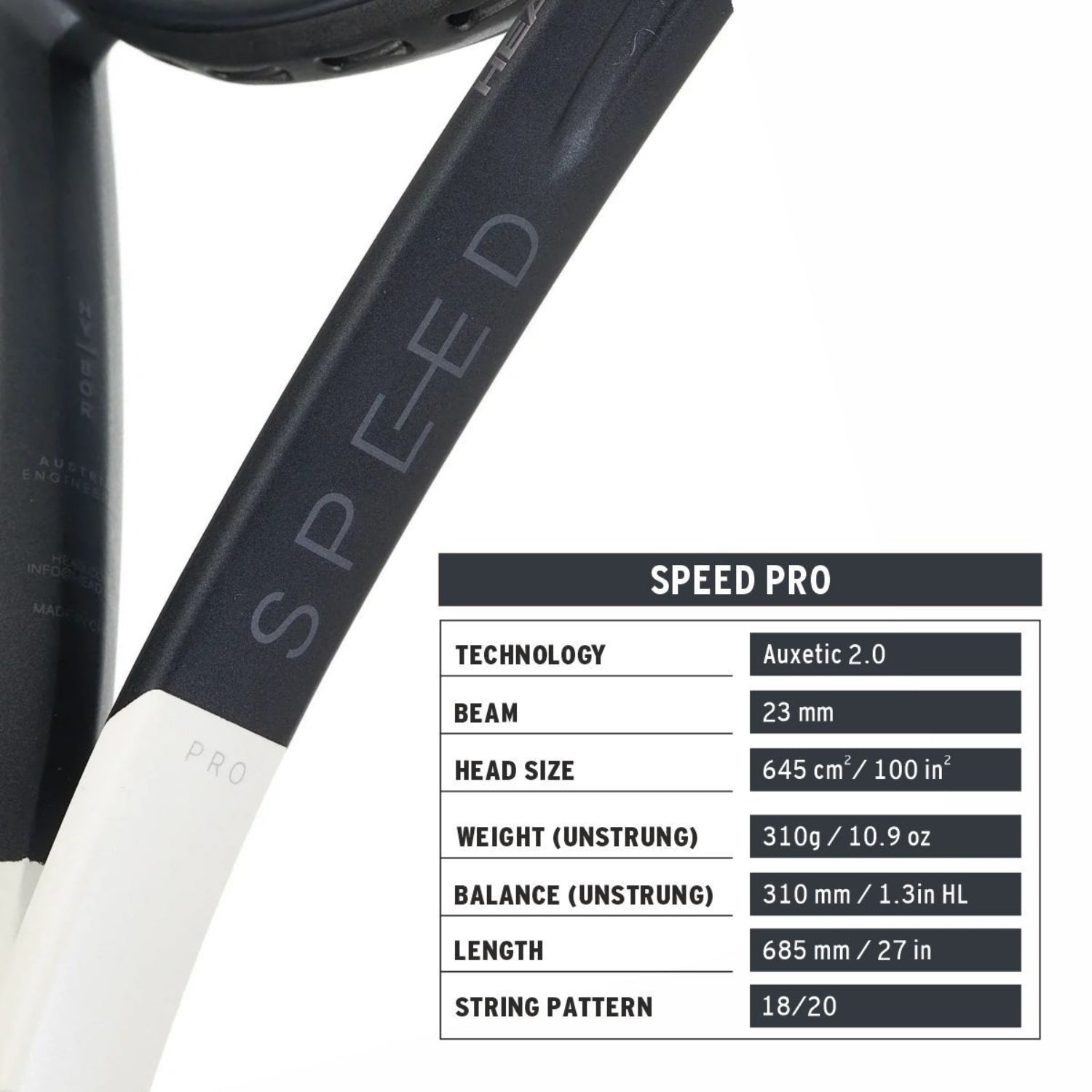 Head Speed Pro 2026 Unstrung Tennis Racquet – 310g (G3 4 3/8) | Graphite Frame with Auxetic 2.0, 18x20 String Pattern & Tour-Level Control (Black/White)) - Best Price online Prokicksports.com