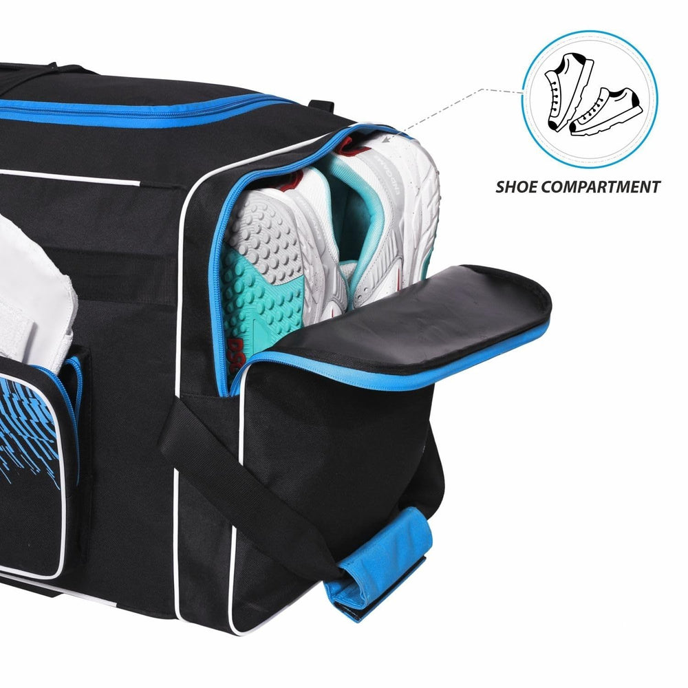 DSC Classic XL Cricket Kit Bag with Wheelie – Black/Blue, Extra Large Capacity Wheelie Cricket Gear Bag with Durable Fabric & Multiple Compartments - Best Price online Prokicksports.com