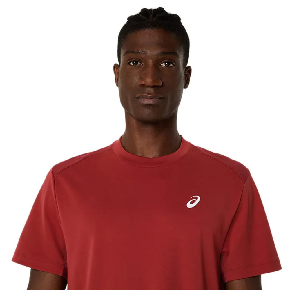 ASICS Court SS Top Men T-Shirt Roundneck – Burnt Red | Breathable Sportswear Tee for Training & Casual Wear - Best Price online Prokicksports.com