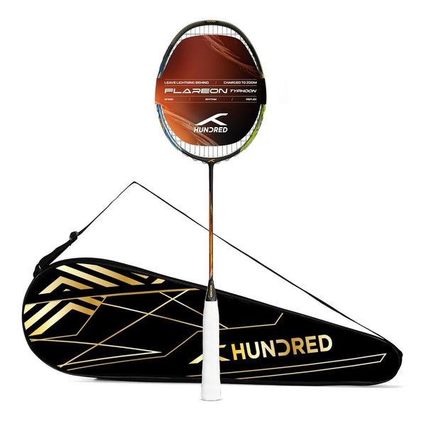 Hundred Flareon Typhoon Strung Badminton Racquet | Superlight Carbon Fibre Frame with CNTRL Foam Technology | Speed & Control Series