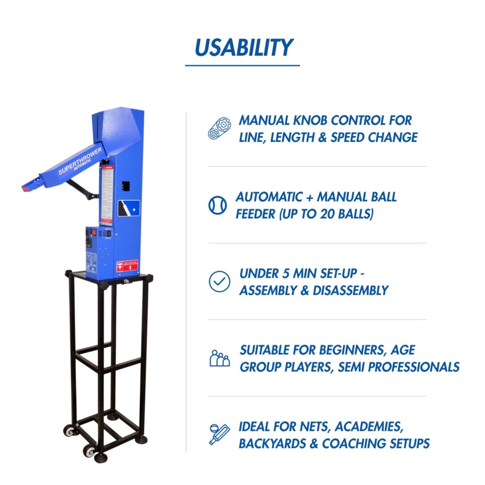 Freebowler Superthrower Automated Pro (FS2 PRO) is an arm‑simulated, fully automatic and portable cricket ball thrower designed to mimic a real bowler’s action for batting practice cricket bowling machine - Best Price online Prokicksports.com