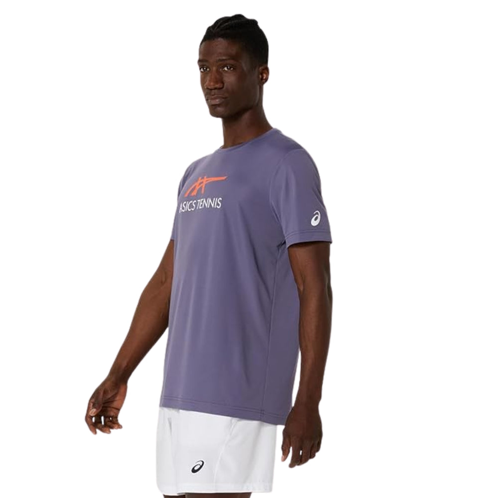 ASICS Men Court Graphic Tee Roundneck T-Shirt – Greyish Purple/Nova Orange | Breathable Sports Graphic Tee - Best Price online Prokicksports.com
