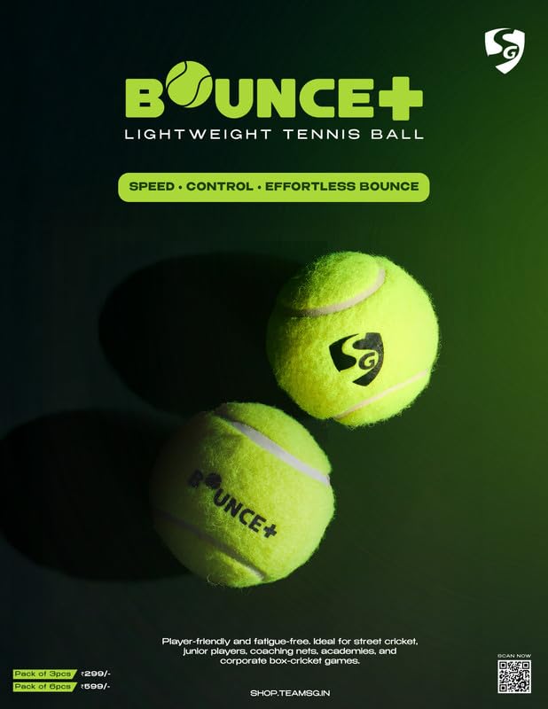 SG Bounce Plus Lightweight Tennis Cricket Ball | Premium Wool Felt | Natural Rubber Core | Consistent Bounce - Best Price online Prokicksports.com