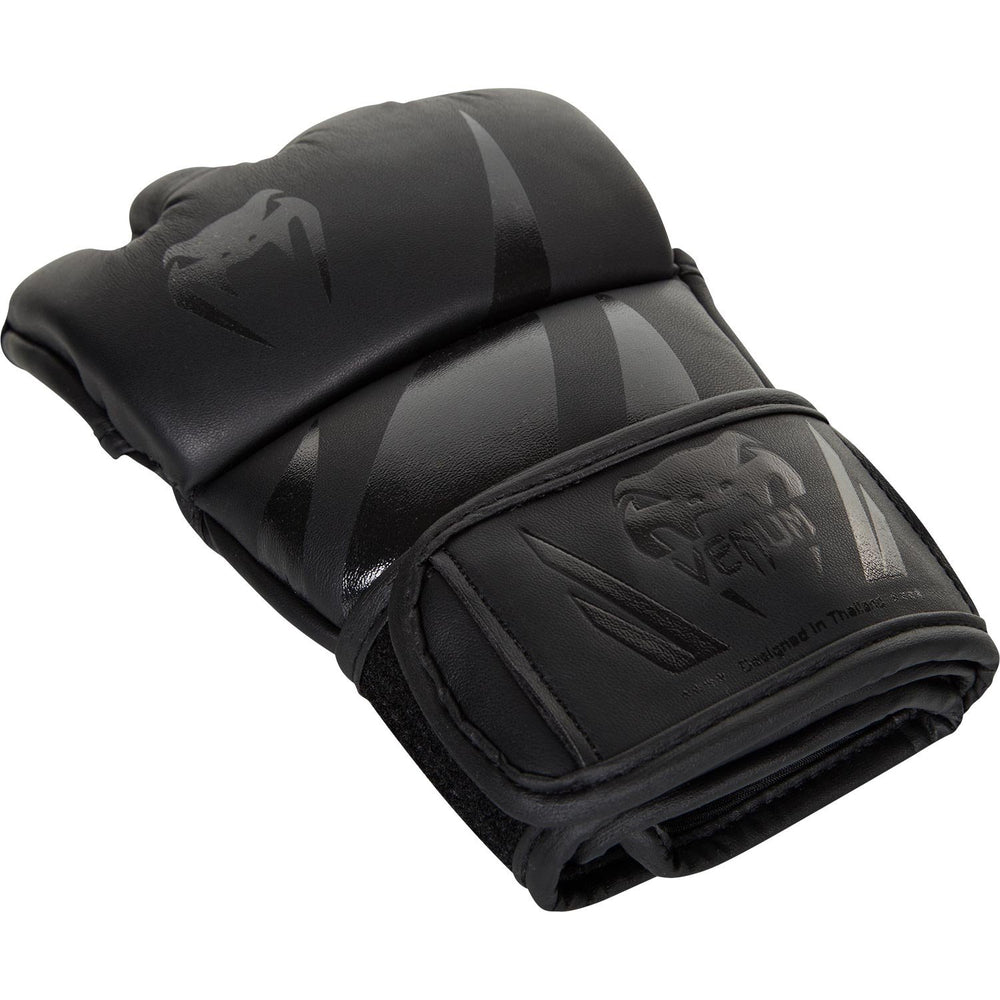 VENUM Challenger 4 oz MMA Gloves – PU Leather Training & Fighting Gloves with Velcro Strap, Small, Blac