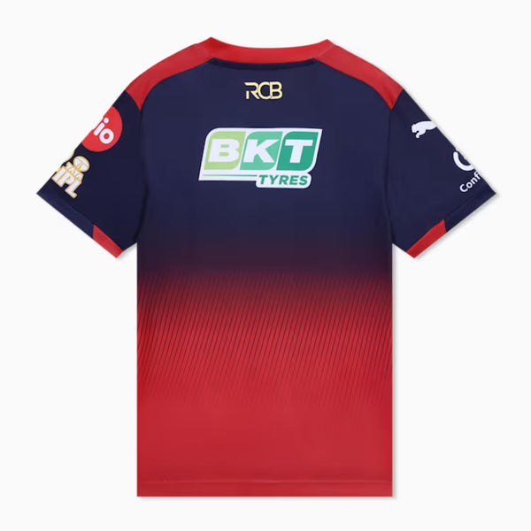 PUMA RCB Replica Jersey 2026 V-Neck T-Shirt for Men | dryCELL Sweat-Wicking Fabric with Lightweight Interlock Knit & Official Team Crest, Navy/Flame Scarlet