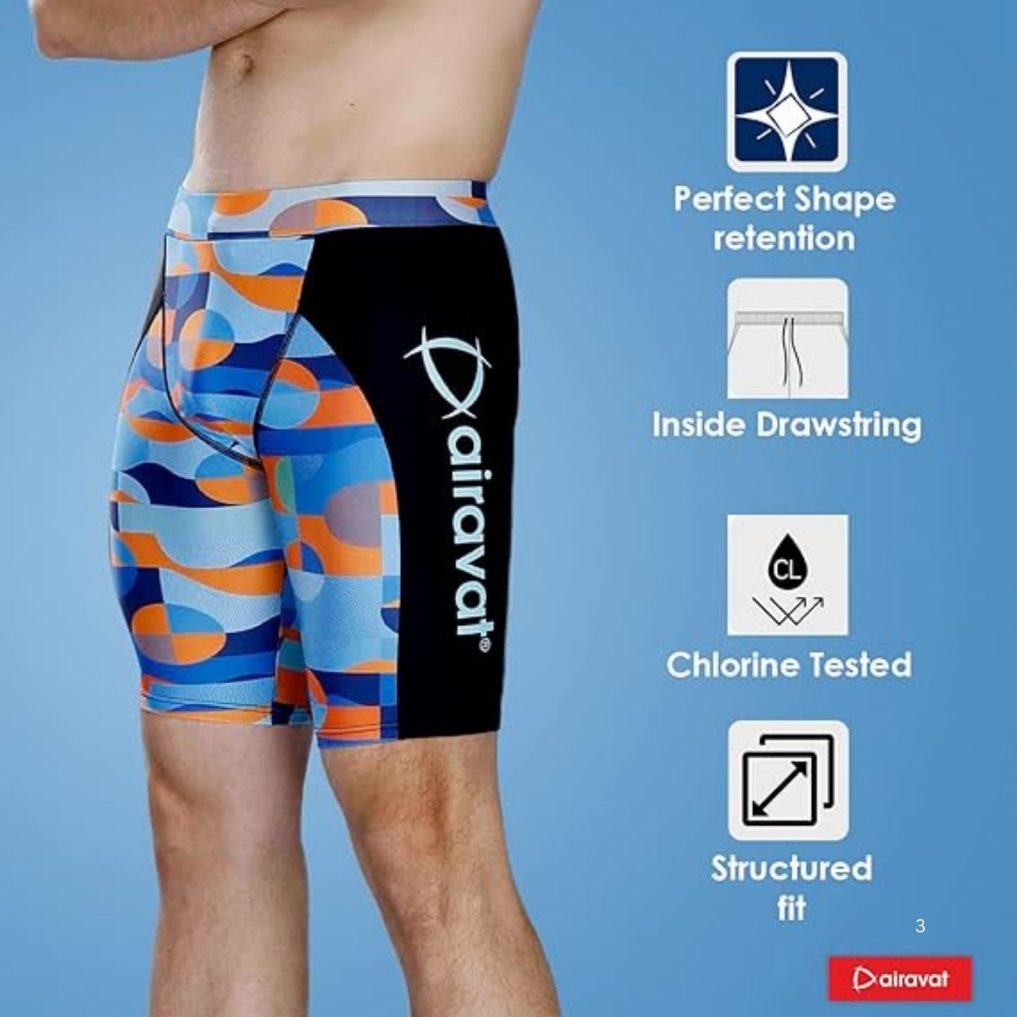 Airavat ORCA 1511 Men's Swimming Jammer – 360° Stretch, UPF50 UV Protection, Anti-Chafe, Quick-Dry Swimwear - Best Price online Prokicksports.com