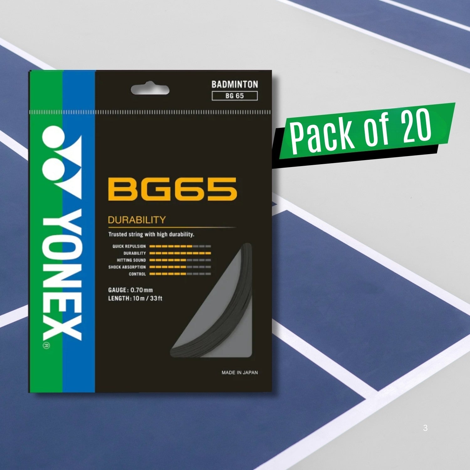 Yonex BG 65 Badminton Strings – 0.70mm Gauge, 10 m Sets, Pack of 20 (Durable All‑Round Performance) - Best Price online Prokicksports.com