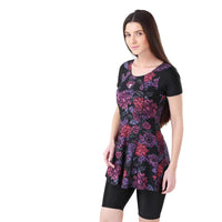 TYR Primrose Women Swimming Frocksuit, Black/Purple | Elegant Swimdress with Comfortable Fit & Chlorine-Resistant Fabric - Best Price online Prokicksports.com
