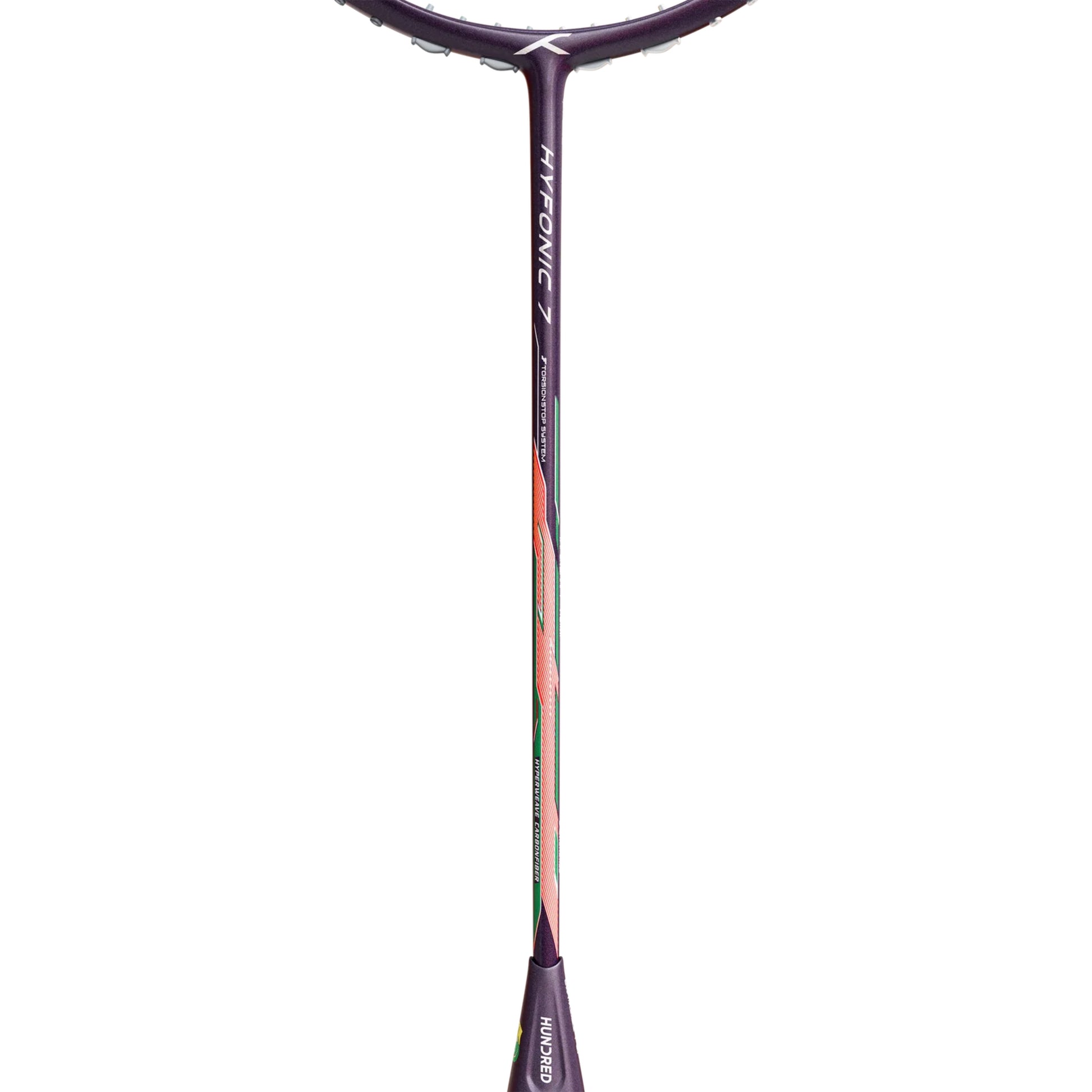 Hundred Hyfonic 7 Unstrung Badminton Racquet – Purple/Green (4U) | Precision Control with Dual Aerodynamic Frame & HyperWeave Carbon - Best Price online Prokicksports.com
