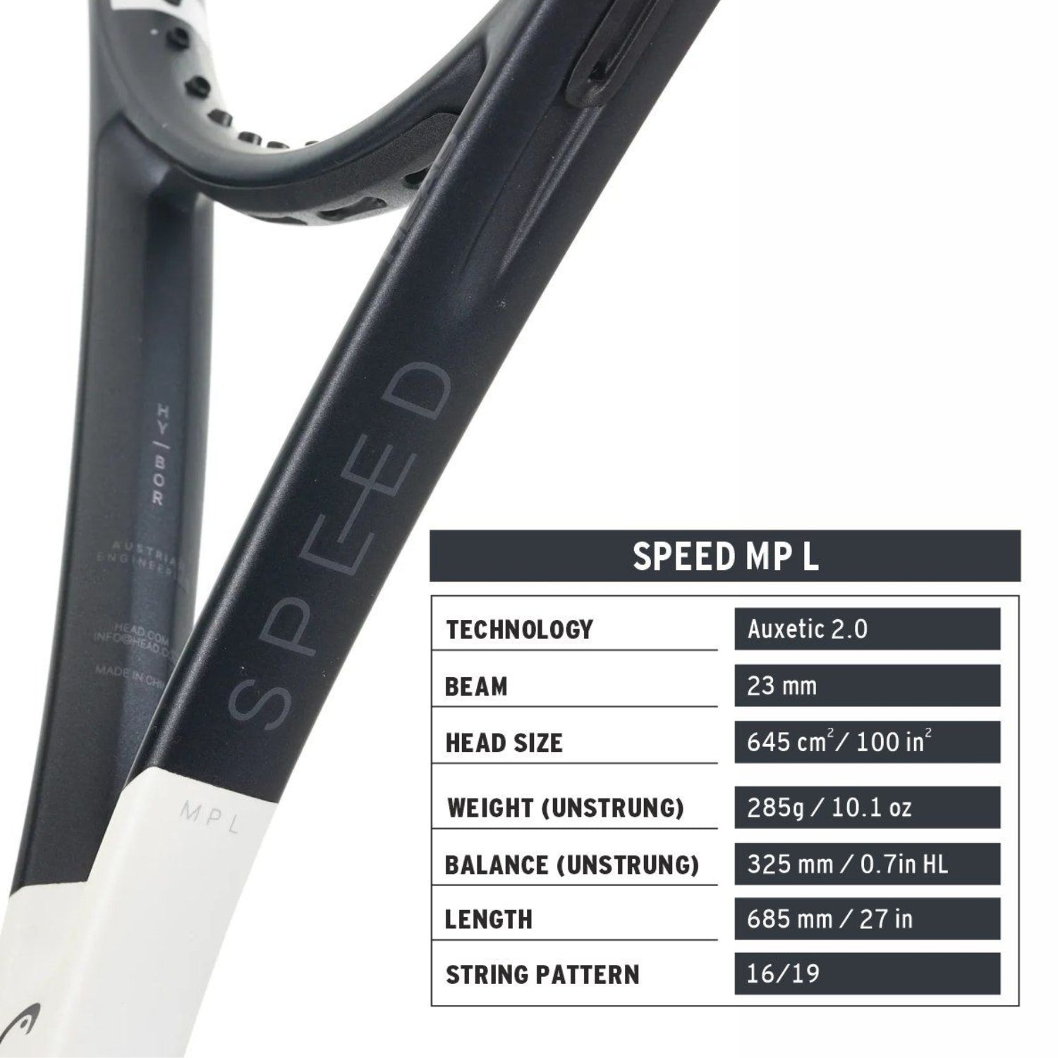 Head Speed MP L 2026 Unstrung Tennis Racquet – 285g | Lightweight Graphite Frame with Auxetic 2.0, Hy-Bor Technology & 16x19 String Pattern for Speed & Control (Black/White) - Best Price online Prokicksports.com