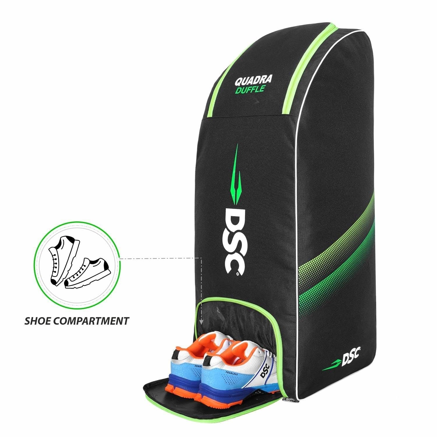 DSC Quadra Duffle Cricket Kit Bag – Black/F Yellow, Premium Duffle Style Cricket Gear Bag with Large Capacity & Durable Polyester Fabric - Best Price online Prokicksports.com