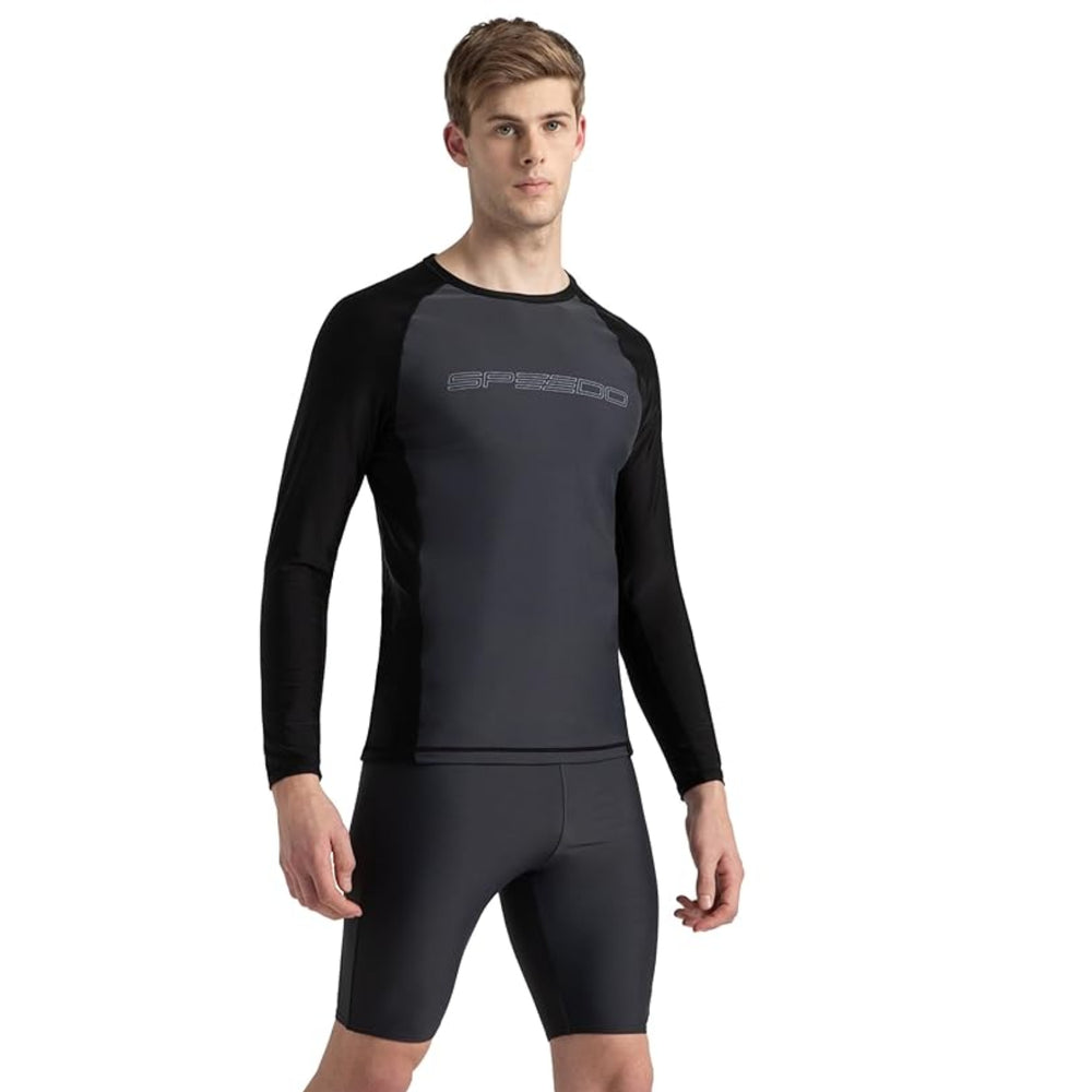 Speedo AM Performance Printed Swimactive Long Sleeve Suntop – Men UV Protection Swim Top, Quick Dry Stretch Rashguard, True Navy Blue/Cobalt Pop - Best Price online Prokicksports.com