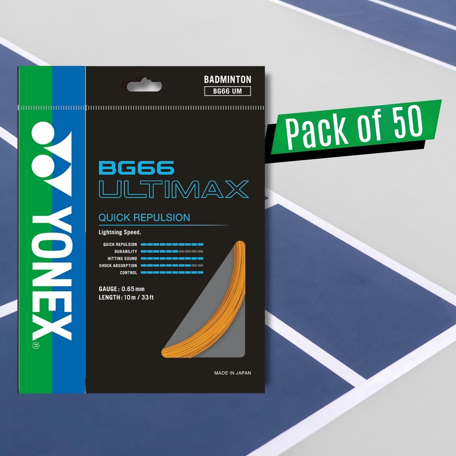 Yonex BG 66 Ultimax Badminton Strings – 0.65mm Gauge, 10m Sets, Pack of 50 (Elite Repulsion & Speed Control) - Best Price online Prokicksports.com