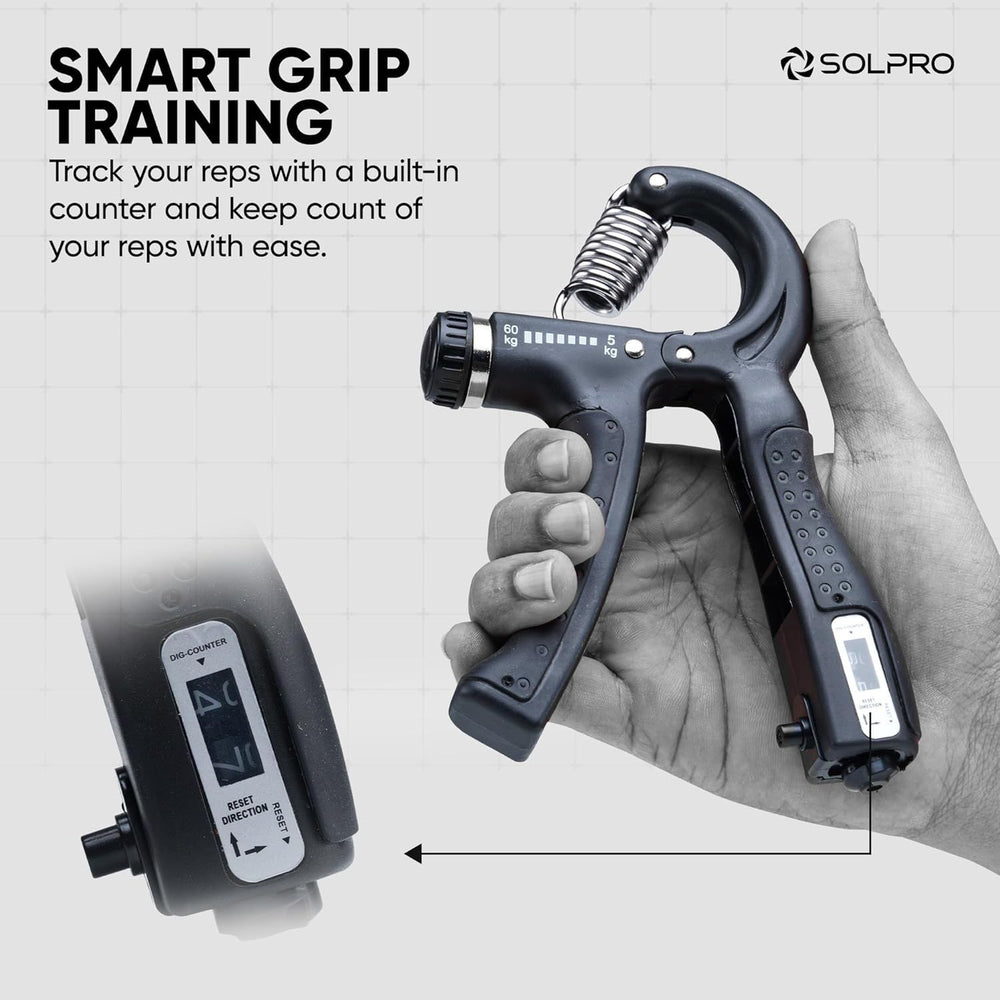 Solpro SHG-046 Velgrip Adjustable Hand Grip Strengthener – 5-60kg Resistance, Mechanical Counter, Forearm & Finger Exerciser for Men & Women, Home & Gym Use - Best Price online Prokicksports.com
