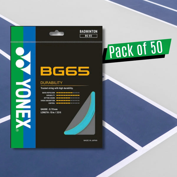 Yonex BG 65 Badminton Strings – 0.70mm Gauge, 10m Sets, Pack of 50 (High-Durability All-Round String)