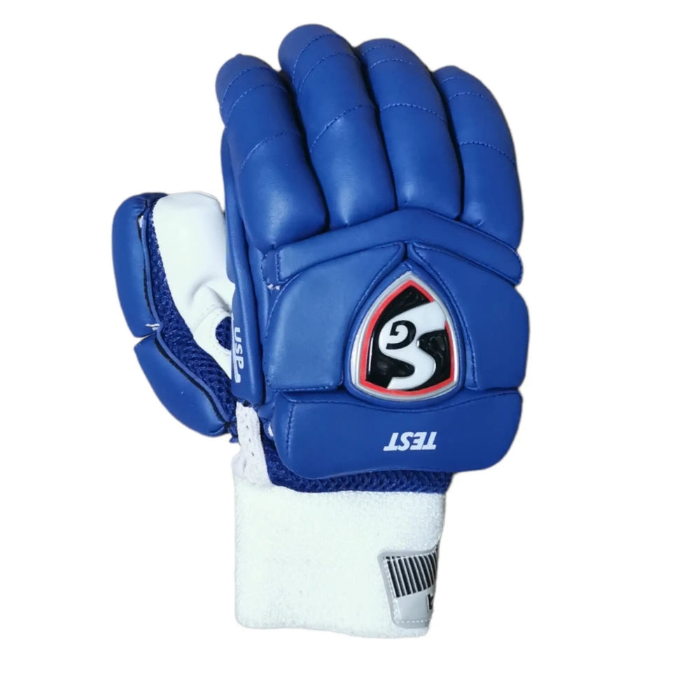 SG TEST Left Hand Batting Gloves – Youth Size, Premium Leather Palm, TPU Finger Protection, Breathable Mesh Back, Blue - Best Price online Prokicksports.com