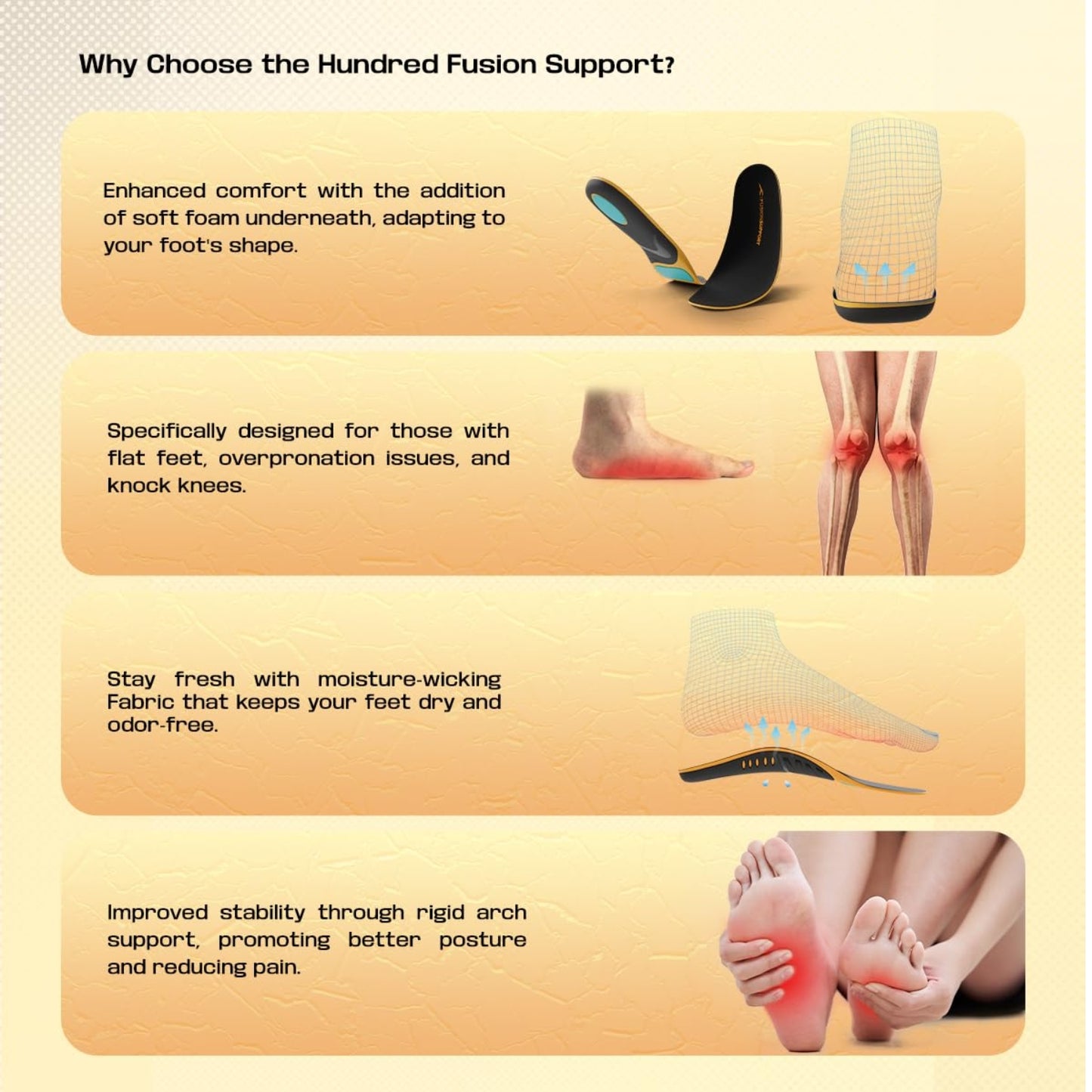 HUNDRED Fusion Support Insoles, Black/Orange/Sea Blue | Orthotic Arch Support Insole with Fusion Gel Cushion & Stability - Best Price online Prokicksports.com
