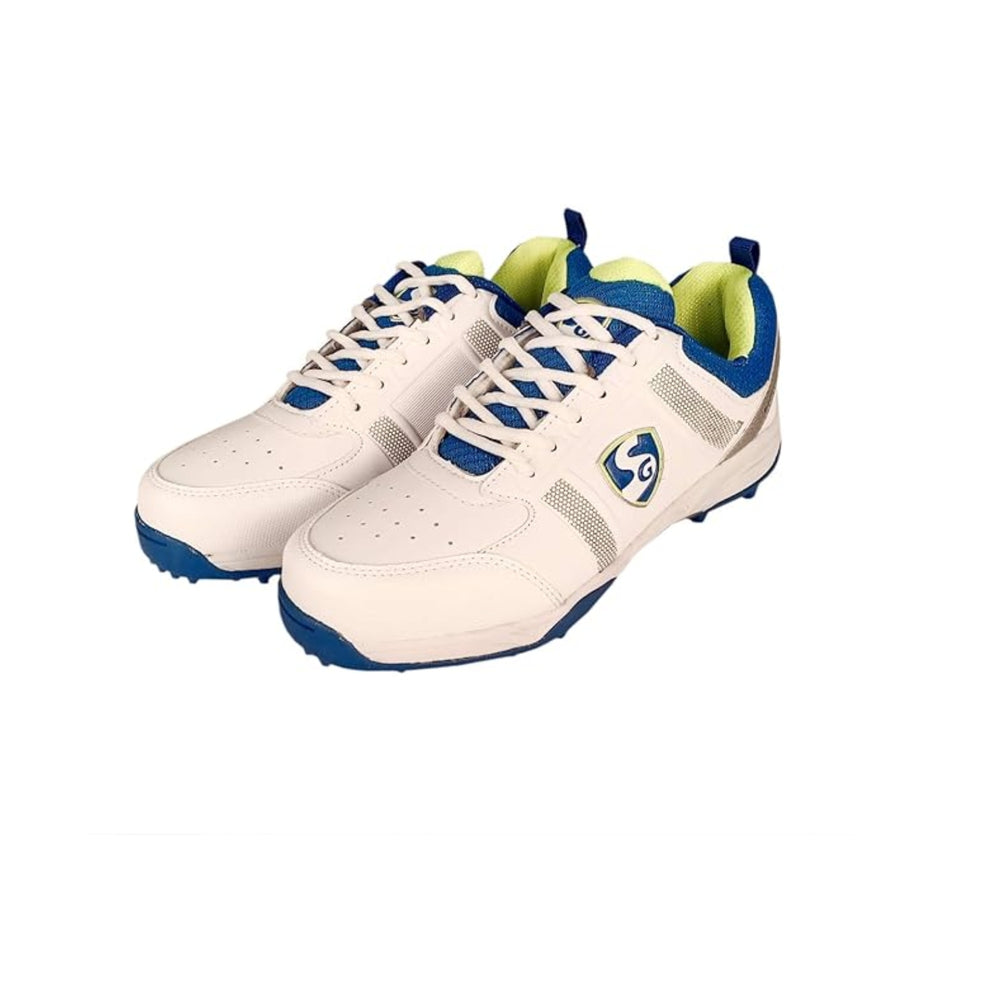 SG Club 4.0 Rubber Spikes Cricket Shoes Rubber – White/Royal Blue/Lime | Durable Grip with Comfort Support for Turf & Hard Ground - Best Price online Prokicksports.com