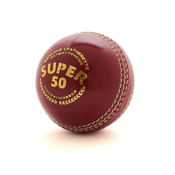 SG Super 50 Cricket Leather Ball, Red – Adult, Alum‑Tanned 2‑Piece 50‑Over Match Ball (Pack of 12)