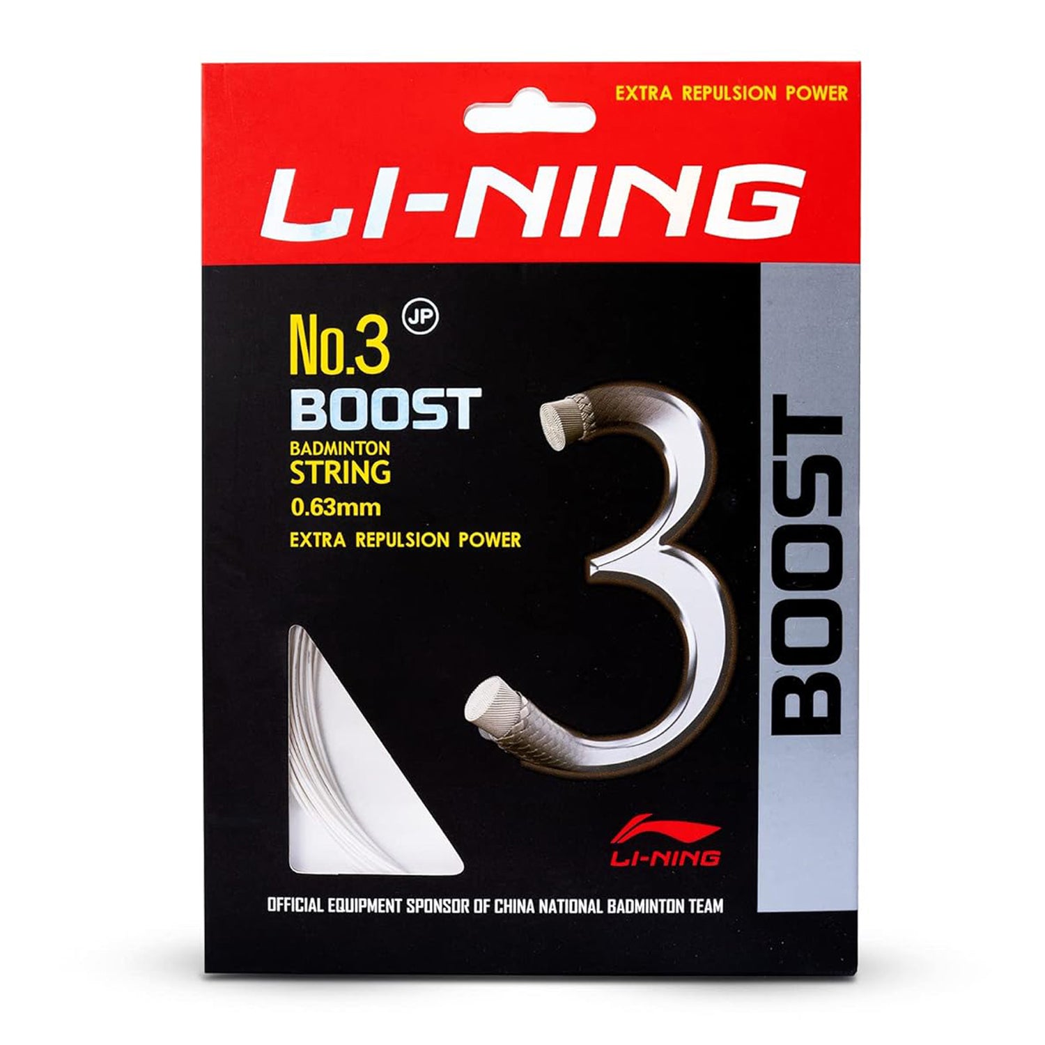 Li-Ning No. 3 Boost Badminton String with high Repulsion Power, 0.63mm ...