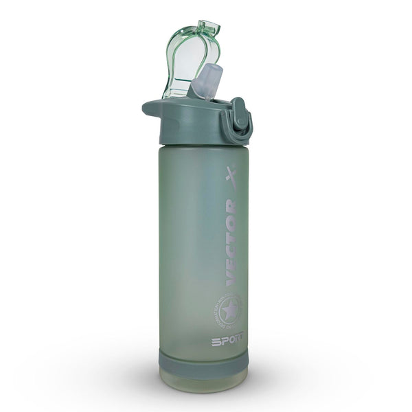 Vector X 600ML Plastic Sports Water Bottle | Leak-Proof Flip Top Cap | Non-Toxic BPA Free | Hydration Bottle with Easy Carry Handle & Volume Markings