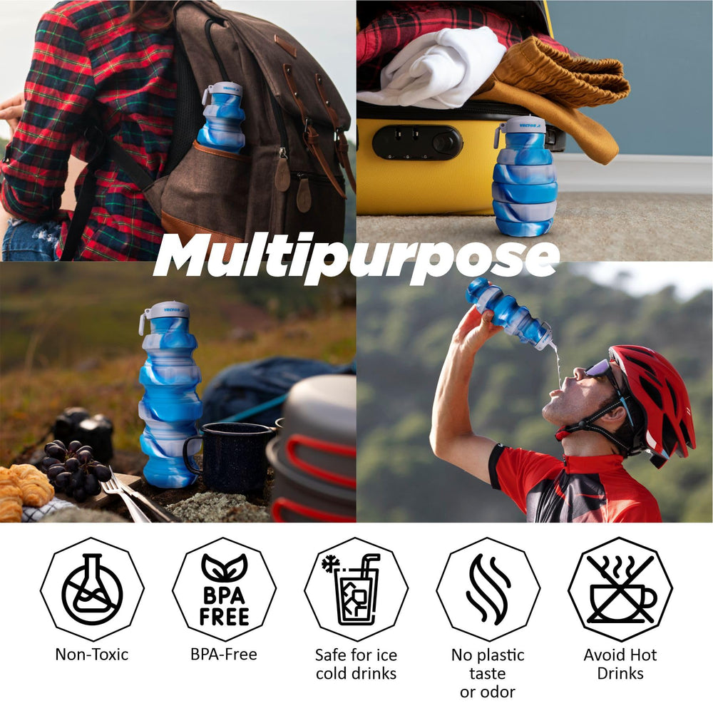 Vector X 500ML Foldable Silicone Water Bottle | Leak-Proof Cap with Lobster Hook | Ultra-Lightweight & Compact Hydration Bottle - Best Price online Prokicksports.com