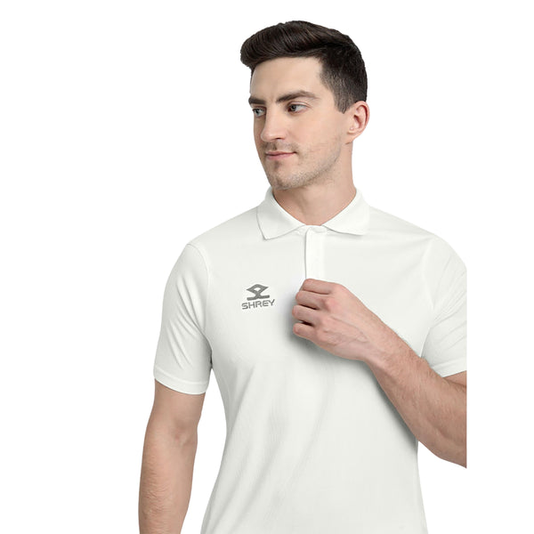 Shrey Match 2.0 Junior Cricket T-Shirt Off-White – Lightweight, Breathable Short Sleeves Sportswear for Kids in Practice, Matches & School Training