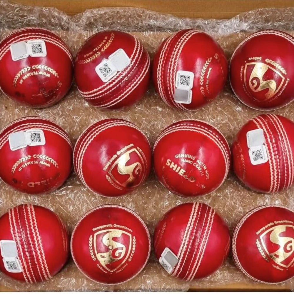 SG Shield 20 Cricket Leather Ball, Red – Pack of 6, Senior 5½ oz, Alum‑Tanned Waterproof 2‑Piece Club & School Match Balls - Best Price online Prokicksports.com