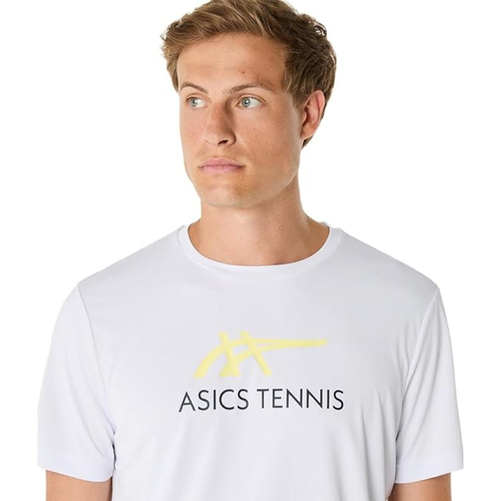 ASICS Men Court Graphic Tee Roundneck T-Shirt for Men – Brilliant White/Huddle Yellow | Breathable Sports Graphic Tee - Best Price online Prokicksports.com