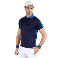 HEAD HCD 378 Polo Men's Collar Neck T-Shirt - 100% Polyester, Navy/Royal Blue | Lightweight Sports Polo with Breathable Quick-Dry Fabric - Best Price online Prokicksports.com