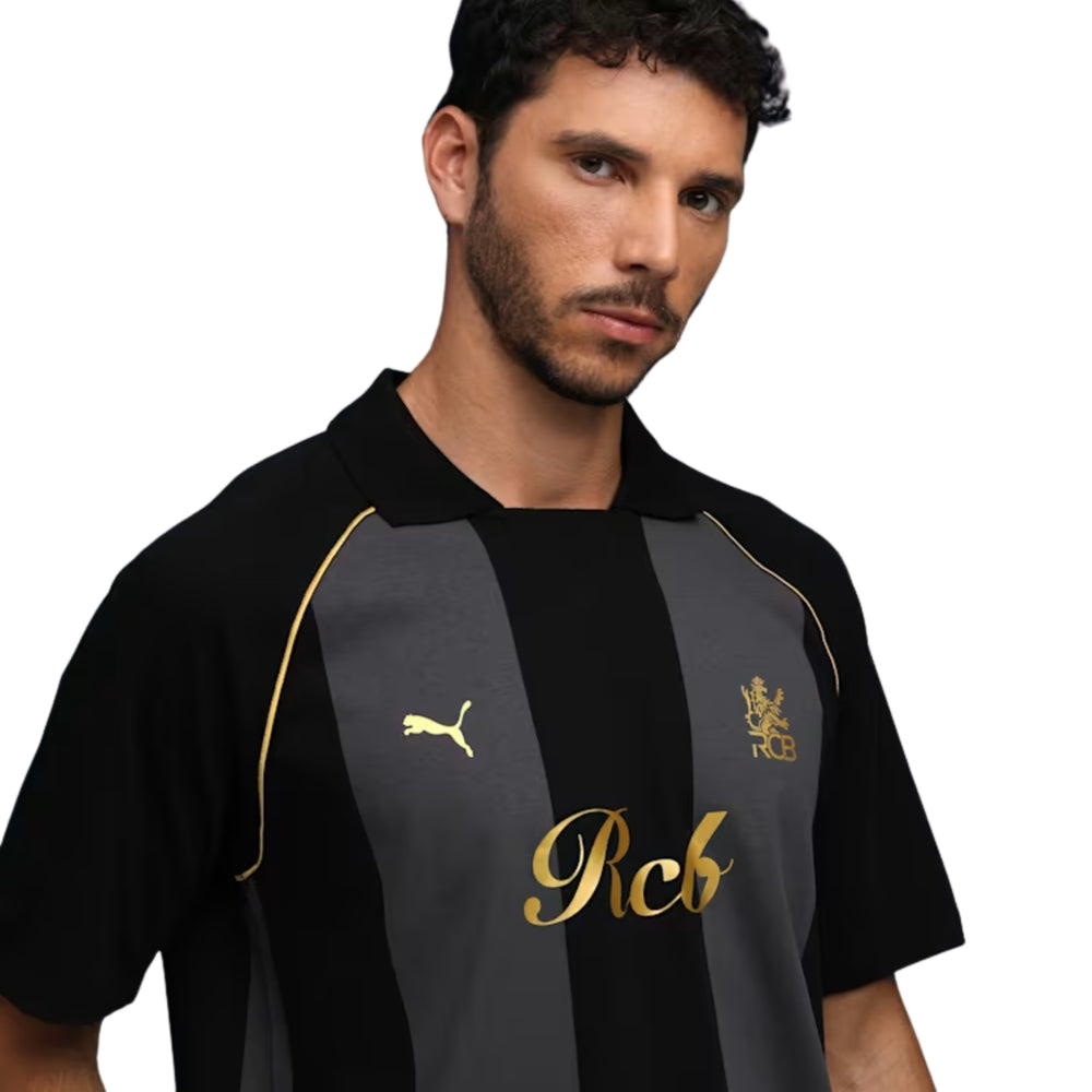 PUMA x RCB Striper Polo II Polo T-Shirt for Men | Classic Collar with Button Placket, Knitted Fabric & Official RCB Branding - Best Price online Prokicksports.com